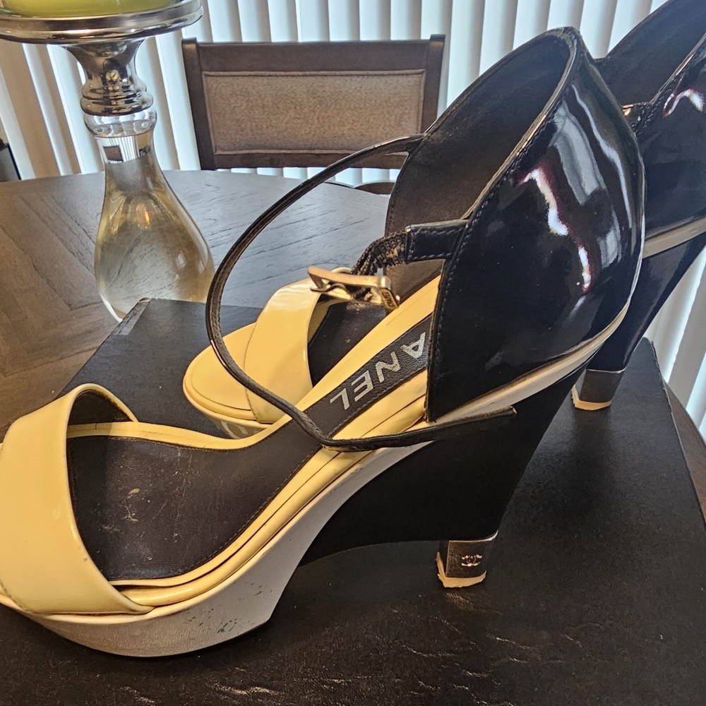 Chanel Patent Leather Wedge Sandal 39